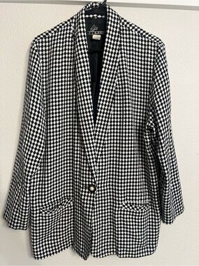 Black and White Vintage Houndstooth Shawl Collar Blazer